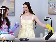 Two Slutty Teens Share A Huge Facial Load In This Threesome