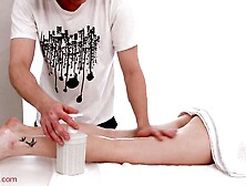 Encounter between small sluts and masseur ends with cumshot