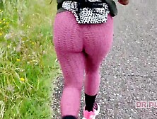 BLACK WITH LARGE BUTT IN LEGGINGS RUNNING ALONE IN THE FOREST
