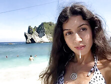 Hottie Sucks My Dick on a Public Beach and Walks along the Shore with Cum on...