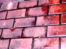 Her long bush gets drenched in the warm stream of her pee