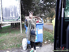 Mad skinny babe waiting for aliens when meet stranger in van and nail him