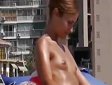 Sexy blonde girl with fake tits