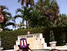 Young American Pussy Hammered In Poolside Threesome