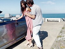 Slender wench gave herself to a rich dude on the coast for a cabriolet