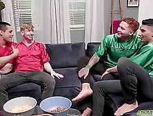 Intense Gay Group Sex With Each Others Stepbrothers Over The Couch