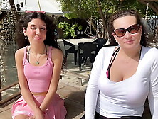 Public Pickup Stepmom and Stepdaughter on Beach - Risky Dick Flashing Cum on Face