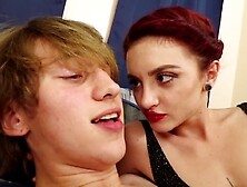 Red Head Tiny Coach Lola Fae Gives Golden-Haired Teen A Tugjob