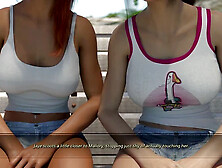 POV wank scene in an adult visual novel featuring a hot mom