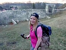 Publicly fucked by visitors during a tour of the castle ruins
