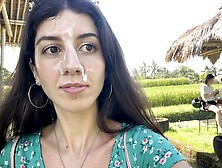 Public Cumwalk in Cafe,  Eating Pasta Carbonara with Cum on Face