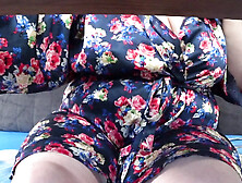 The Camera Under The Table Of A Chubby Housewife.  A Milf With Big Tits Fucks With A Dildo.