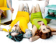 Nikki Zee and Jessica Aaren are fucking with two huge dicks