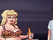 Adult cartoon shows a blonde MILF riding stepson's hard cock