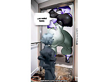 Giantess widowmaker crushes puny guy in elevator with her body and gigantic muscles & chest