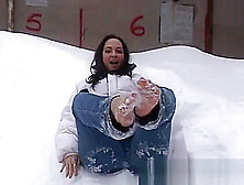 Jeans Barefoot In Snow