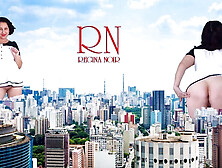 Giantess Regina Noir Confidently Struts Through The City Without Underwear,  Towering Like King Kong!