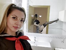 Deepthroat and dildo ride on the crystal table