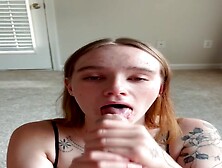 Tattooed Nerdy Girl Sucking A Big White Cock