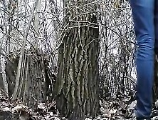 Teen With Hood Pee Next To Tree