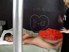 Young woman stripped naked for a cell search