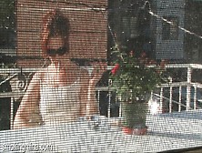 Cute Chick Smokes On The Porch As He Films It