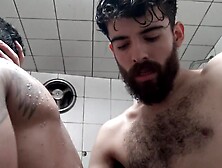 Twink Gay Is Being Fucked By Two Bucks In The Shower