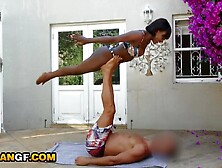 Supple Black Playgirl Stretched Wide By Large White Schlong Yoga Instructor