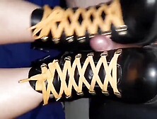 Bootjob,  dick crush,  ballbusting,  schlong stomp by Big Beautiful Woman ex-wife and spunk in boots.