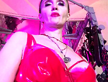 Dominatrix Eva in sexy red latex dress indulges in kinky fetish play with her giant milf ass