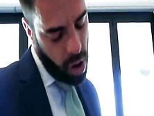 Latino Muscle Hunk In Suit Bareback Fucks His Bearded Stud Similarly Clad In Business Wear