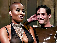 Nubian domina whips blindfolded sub in BDSM pleasure