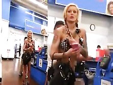 Sexy Tattooed Blonde Chick At The Store