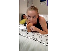 Blonde Lesbian Sucking Her Brunette Roommate's Toes On The Bed