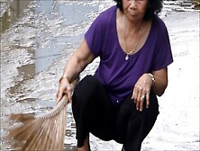 Braless Granny In Rain