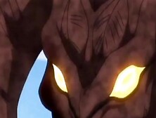 Busty Hentai girl squeezes her massive tits during wild copulation