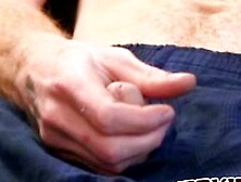 Ginger amateur tugging his long fat cock and blasting cum