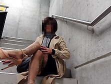 Amateur Sissy In High Heels And Stockings Walks Into A Cage And Pees Outdoors