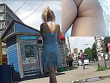 Golden-Haired In Blue Upskirt