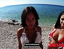 Rosa And Sofia Like To Share & Spoil His Boner At The Beach! Pin-Me. Com