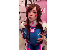 Incredible Breasty Hotty in Cosplay D. Va from Overwatch and Deepthroat Weenie untill Cum on Face