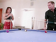 Red Head Slut Gets Cue Balled On Pool Table