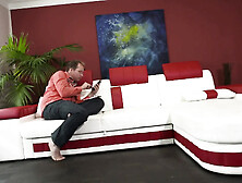 Hot tattooed golden-haired with petite melons sprayed on booty