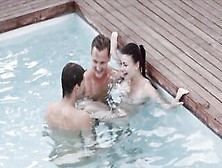 Eurobabe With Amazing Tits Gets Tag Teamed By The Pool