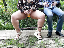 Mature MILF's Shaved Pussy Outdoor Drink - Try It Now!