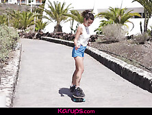 Curly Haired Teenie Skater Chick Gets Her Snatch Drilled Unprotected