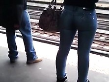 Spy Cam Video Of A Sexy Girl In Tight Jeans Standing At A T