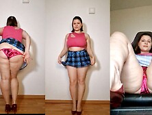 Underskirt tease,  satin panties,  butt cheeks,  crossed legs