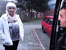 Milf busty bitch found on the street get jizz covered vagina in driving van