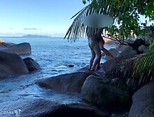 spying a undressed honeymoon pair - sex on public beach in paradise